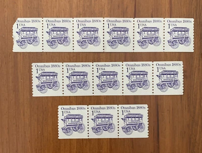 #2225 – 1986 1c Transportation Series: Omnibus 1880s 1 USA 14 Stamps On 3 Strips - Image 1 of 4