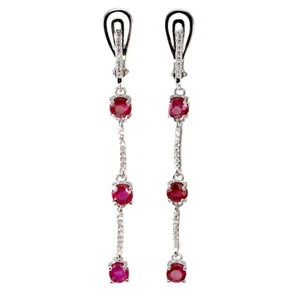 Summer 925 Silver Earrings Round Ruby 4.5mm Natural Gemstone Jewelry - Picture 1 of 14