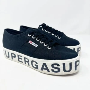 Zapatillas deportivas Superga 2790 para mujer con suela de lona negra con plataforma con letras 9 (40) - Imagen 1 de 7