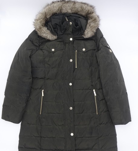 Michael Kors piumino giacca tampone cappuccio in pelliccia sintetica taglia large donna oliva