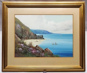 R RAYMOND, ORIGINAL EARLY 20TH C CORNISH BEACH SCENE GOUACHE PAINTING, SIGNED. - Picture 1 of 24