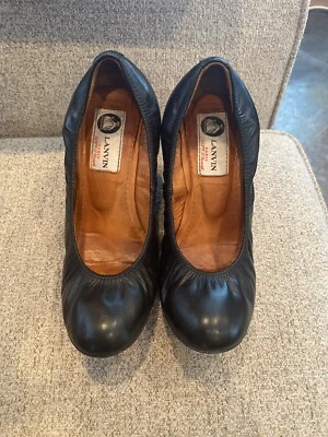 LANVIN PARIS балет на танкетке - черный круглый носок высокий каблук насосы - размер неизвестен - Изображение 1 из 4