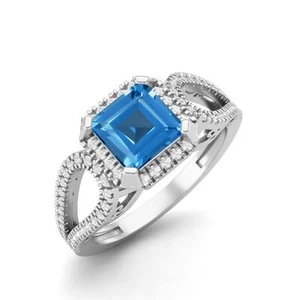 Natürlich Schweizer Blau Topas Edelstein Damen Versprechen Ring 10k Weiß Gold - Bild 1 von 4