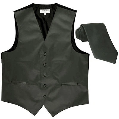 New Men's Formal Tuxedo Vest Waistcoat_Necktie solid dark gray wedding prom - Image 1 of 3