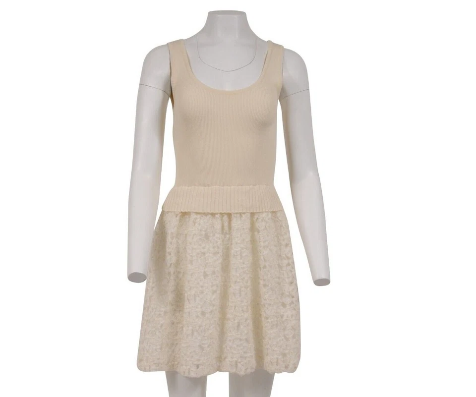 Mini Vestido Floral Moschino Para Mujer Talla 40 Amarillo Blanco Rayón Acanalado Encaje Falda Foto 1 de 4