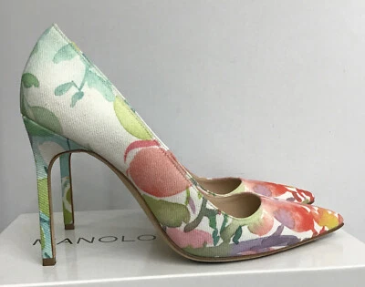 Manolo Blahnik 105 Textil Multicolor Acuarela Stiletto Punta Bomba Talla 38 Foto 1 de 4