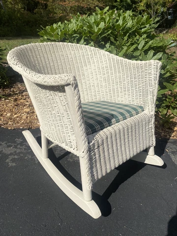 Vintage child or doll size white wicker porch rocker, Photo Prop, Display Cover