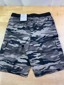 New Boy's Sponoma Pull-On Cargo Shorts in Black & Gray Camo Sz L-14/16* - Picture 1 of 3
