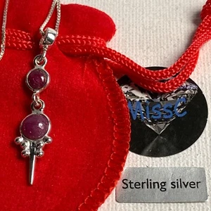 DOUBLE RUBY 925 STERLING SILVER PENDULUM PENDANT, ALL NATURAL STONE FROM INDIA - Picture 1 of 5