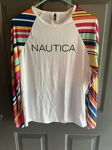 Nautica Standard Long Sleeve Rashguard UPF 30+ Uv Sun Protection Swim Shirt Sz L - Picture 1 of 5