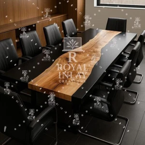 Modern Live-Edge Wood & Black Resin Conference Table – Statement Centerpiece - Picture 1 of 13