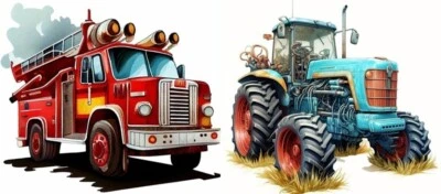 Bügelbild 9 cm Traktor oder Feuerwehr für T-Shirt Hose Rucksack Aufbügler Patch - Bild 1 von 3