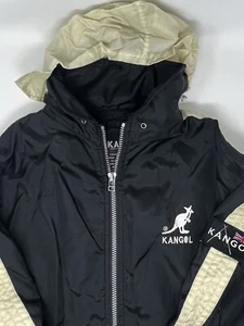 Chaqueta cortavientos vintage de los años 90 Kangol Big Logo negra cremallera completa (M) - Imagen 1 de 7