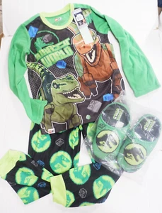 Lego-Jurassic World Dinosaur Boys Pajama Set size 8 w/Slippers size 13-1 - Picture 1 of 3