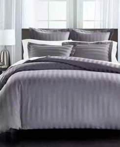 $360 New Charter Club Damask Collection Thin Stripe Black King Comforter Set - Picture 1 of 7