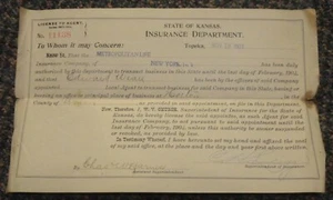 1903 Horton Kansas License To Agent Metropolitan Life Insurance - Edward Weare - Picture 1 of 1