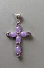 Sterling Silver Amethyst And Jade Cross Pendant Signed Nf
