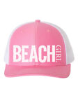 BEACH GIRL Cap, SURF, SAND, TANNING, SWIMMING, Snapback Trucker Hat, WHITE Text