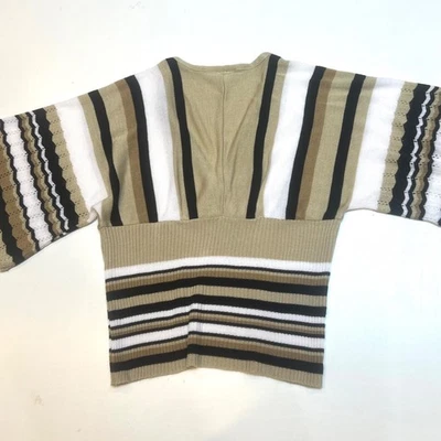 Brittany Black Striped Sweater Top  sz XL. Tan Black Acrylic Dolman Sleeves - Image 1 of 4