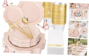 175Pcs Pink Plates Disposable - Pink and Gold Plates 25guest Plastic - Picture 1 of 7