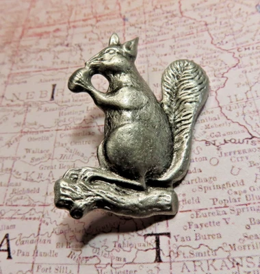 Vintage BUTTON* Large PEWTER SQUIRREL with nut (approx. 1-3/8" tall) (N18) - Image 1 of 3