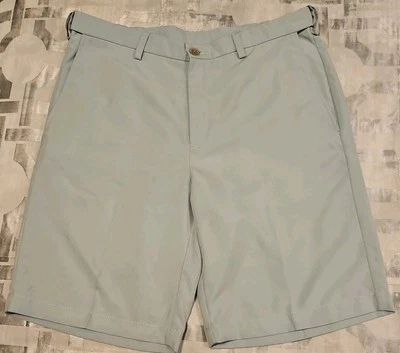 HAGGAR DRESS GOLF SHORTS MEN 34 GREEN POLYESTER FLAT FRONT ZIP Expandable Waist - Image 1 of 4