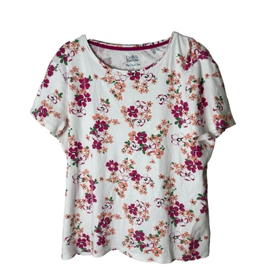Croft & Barrow Classic Tee Size Large Top Short Sleeves Cotton Floral Pink White - Image 1 of 4