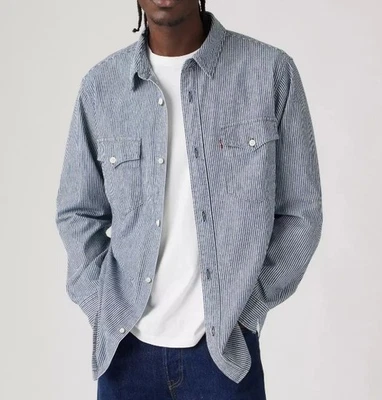 Levi's Relaxed Western Blue & White Pinstriped Shirt - NWT $79.50 - Size XL - Image 1 of 2