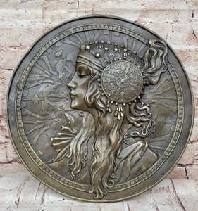 Original handgefertigte große Basrelief Plakette Frau Gesicht Bronze Skulptur Statue - Bild 1 von 10