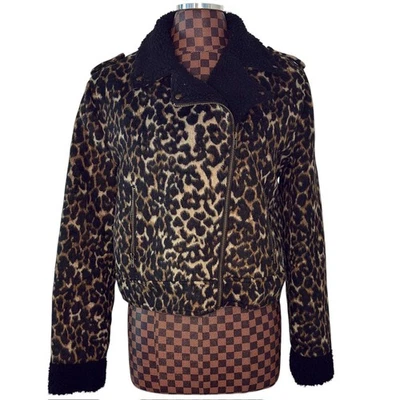 Vintage Y2K Leopard Moto Jacket Size Large Coat Rocker Grunge Rockabilly Punk - Image 1 of 4