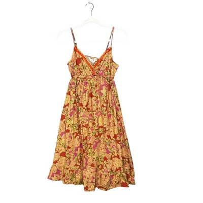 Derek Heart Dress Womens Medium Orange Paisley Boho Sundress Spaghetti Strap Y2K - Image 1 of 4