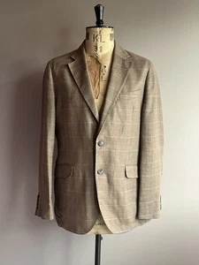 Blazer Hackett London Moon Para Hombre Talla 42L Verde Marrón Lana Lino Cuadros Ventana - Imagen 1 de 18