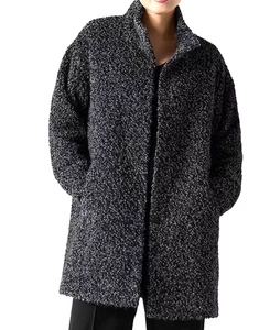 698 $ Eileen Fisher Bouclé-Mantel aus Alpaka-Mischung mit hohem Kragen BLASH schwarz S/M ~ neu mit Etikett - Bild 1 von 7