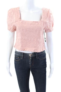 ASTR Damen Kurzarm gesmoktes bauchfreies Oberteil mit Ösen Rosa Baumwolle Größe Medium - Bild 1 von 5