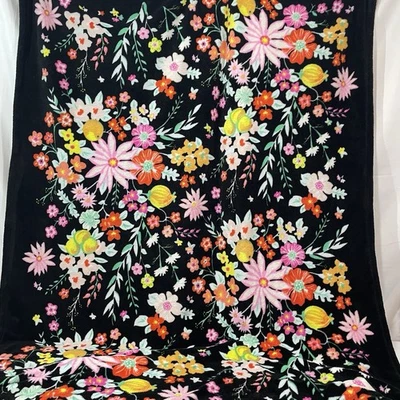 Vera Bradley Fleece Black Colorful Floral Throw Blanket 80" x 50”  Hilo Meadow - Image 1 of 4
