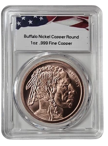 1 oz .999 Pure Copper Round/Challenge Coin Buffalo Nickel Acrylic Slabbed - Picture 1 of 2