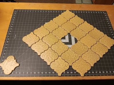 4 Pc. Vintage ARABESQUE MOSAIC Vintage Tile New Old Stock 5 7/16 x 5 1/4 Texture - Image 1 of 4