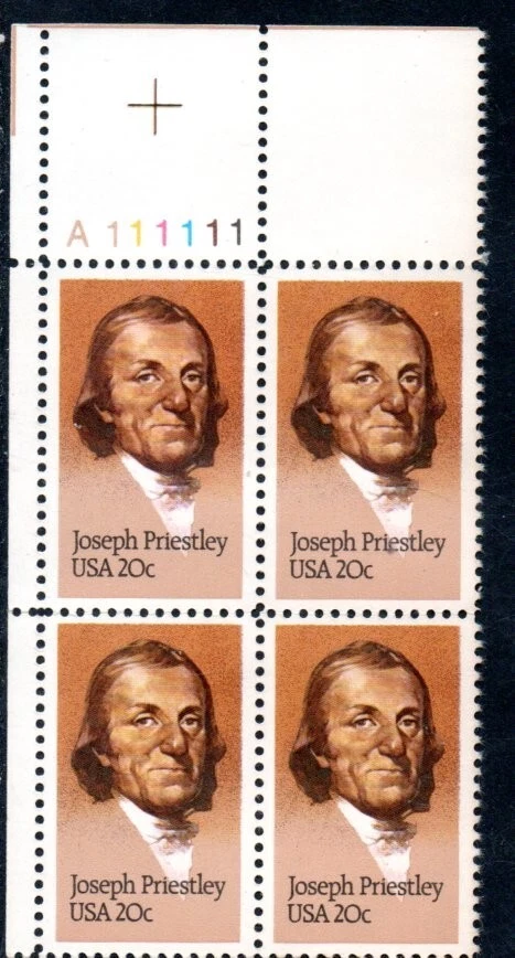 US Scott #2038 "Joseph Priestley" NH Plate Block, #A111111 UL - Image 1 of 1