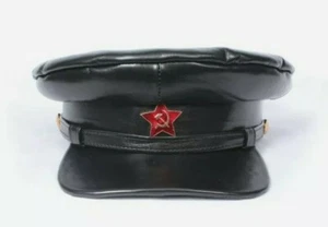 Soviet Lenin OFFICER Leather visor hat WWII cap Uniform - Picture 1 of 3