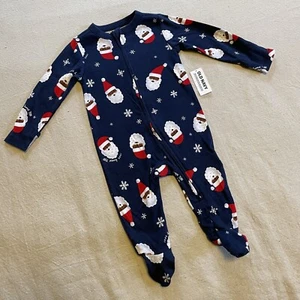 Old Navy Newborn 7lb Unisex Infant Christmas Santa Sleeper Footed Zip Walnut - Picture 1 of 9