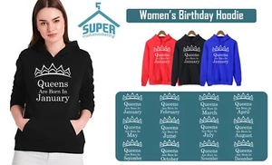 Tiara WHITE - Queens Are Born 12 months HOODIE Sweatshirt Best Birthday Gift - Picture 1 of 2