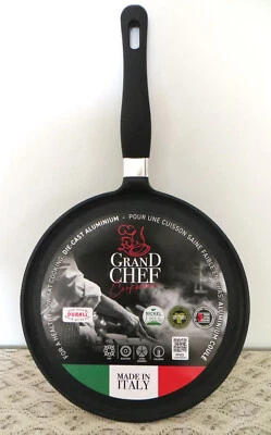 ROCH GUSS Grand Chef Flat Crepe Pan~B 24 cm 10'' Non Stick~Made in ITALY NEW