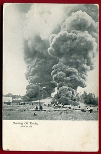 Oil City Pennsylvania pa Burning Oil Tanks 1900s antique postcard - Picture 1 of 2