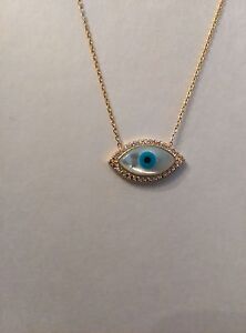 Turkish Handmade 14K/925 Sterling Silver Gold  plated Evil Eye Necklace 