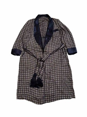 Bata de seda SULKA vestido estampado geométrico vintage azul marino Foto 1 de 4