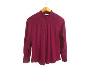 Maglia maglietta donna Soft Surroundings PS viola smocked LS collo alto elasticizzato - Foto 1 di 9
