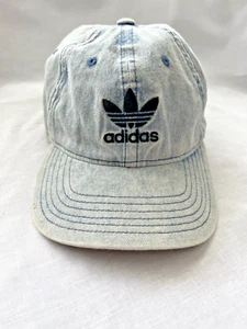 Adidas Baseball Hat Cap Strap Back Retro Acid Wash Blue Denim Adjustable Trefoil - Picture 1 of 7