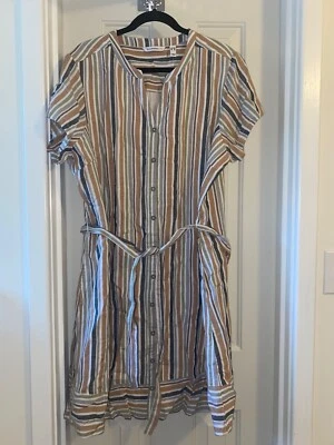 ISAAC MIZRAHI LIVE Stripe Button Front Shirt Dress NEUTRAL 22W Foto 1 de 2
