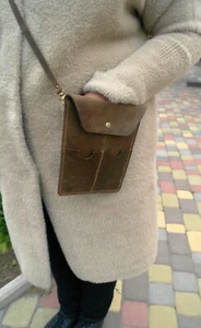 Genuine Leat Bag, Phone Bag, smartphone, Phone Crossbody Bag, Phone Shoulder Bag - Picture 1 of 15