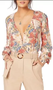 Mink Pink Patchwork Paisley Blouse Top Size L 12 14 - Picture 1 of 15